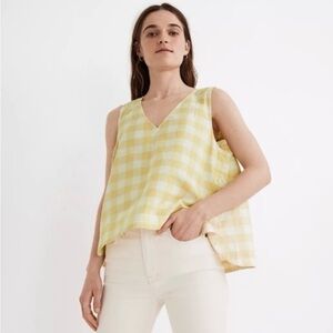 Madewell Yellow gingham plaid 100% cotton buttons side V-Neck Blouse, size XS